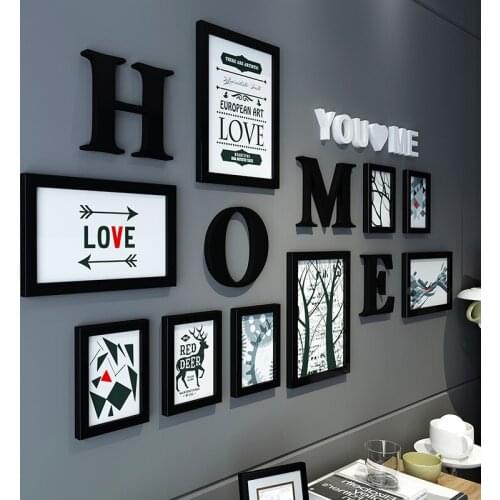 9 Pcs/set Nordic Style Black White Photo Frame with Letters Wall Hanging Vintage Picture Frame Set Home Decor Painting Mural L
