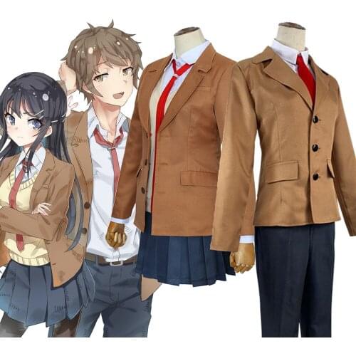 Anime Seishun Buta Yarou Series Sakurajima Mai Cosplay Costume Full Set School Uniform Skirt Azusagawa Sakuta Cosplay Costume
