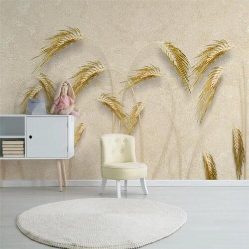 Milofi customized large 3D printing wallpaper mural modern minimalist golden reed wheat ear wheat TV background wall