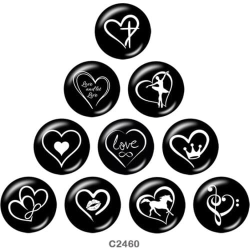Love Black and white Round glass cabochon Fridge stickers snap button jewelry 10pcs/set C2460