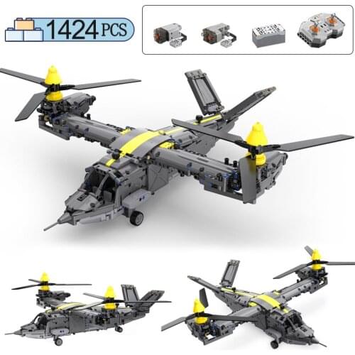City Malitary Weapon RC Tiltrotor Aircraft Building Blocks Technical Remote Control Fighter Helicopter Bricks Toys Boys Gifts