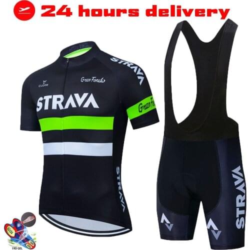 STRAVA Pro Cycling Jersey set Neon Green MTB Racing Bike Clothes Summer Mountain Bicycle Clothing Cycling Set Cycling Wear