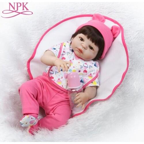 NPK New Design 22'' Reborn Baby Dolls Toy Lifelike Full Vinyl Babies Girl Wear pink Dress Lovely Realistic Boneca Dolls Reborn