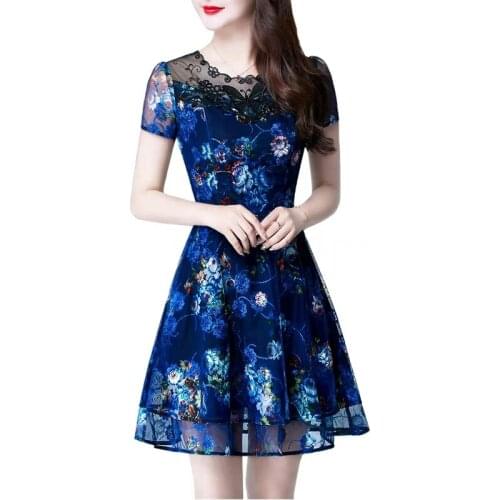 Summer Dresses Female 2021 New Sexy Oversize 4XL Mother Lace Chiffon Dress Lady Medium Length Short Sleeve Floral Dresses Women