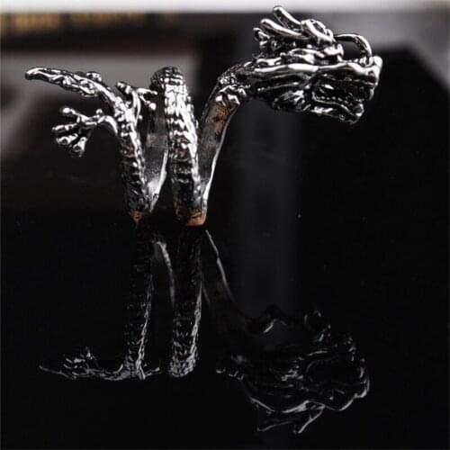 Personality Retro Zodiac Dragon Open Ring Punk Exaggerated Alloy Dragon Steampunk Knuckle Ring Mens Bracelet Anime Accessories