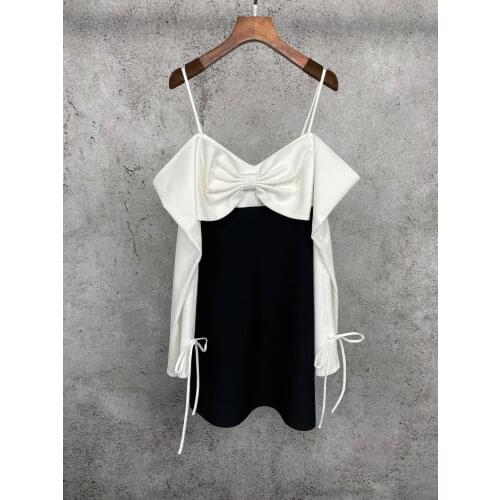 Fashion Ladies 2021 New Long Sleeve V-neck Strapless Bow Christmas Dress 0111