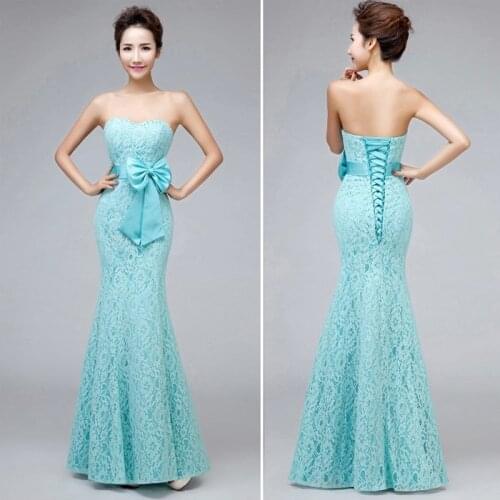 Cheap Sweetheart Strapless Mermaid Long Lace Mint Green Bridesmaid Dresses 2018 Hot With Bow custom size 2-28w Free shipping