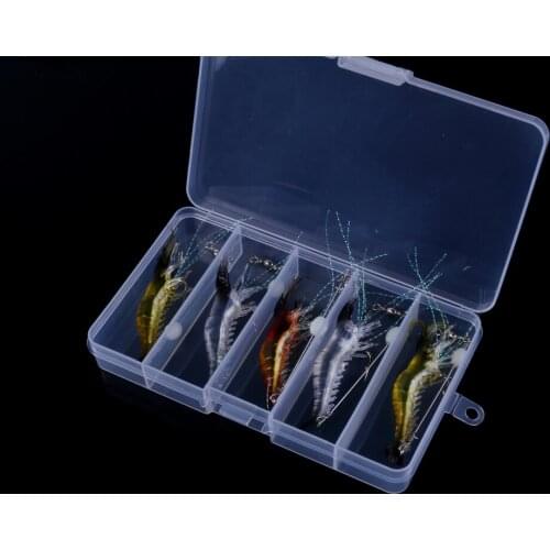 New 5Pcs Box Grass Shrimp Soft Lures 6.6g 7.5cm Luminous Shrimp Bait Artificial Fishing Lure Pesca Fishing Wobble Bait