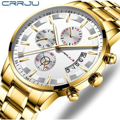 CRRJU Gold Watch Mens Watches Top Brand Luxury Sport Mens Quartz Clock Waterproof Military Wrist Watch Relogio Masculino Saat