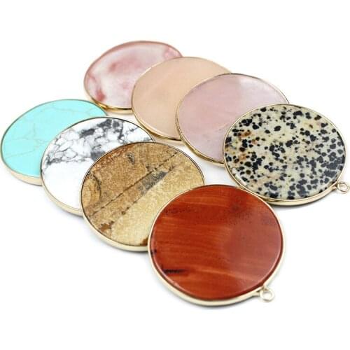 Wholesale 8Pcs Natural Semi-precious Stone Round Cake Ring Pendant For Women Fashion Chakra Necklaces Jewelry Free Shipping