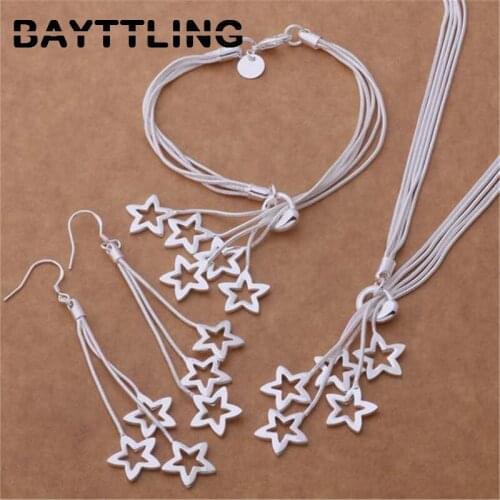 BAYTTLING 925 Sterling Silver 3 Piece Hollow Star Pendant Necklace Bracelet Earring Fashion Jewelry For Woman Wedding Sets Gift