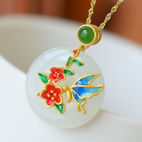 Natural Hetian Jade Butterfly Pendant Necklace 925 Silver Fashion Jewelry Chalcedony Amulet Gifts for Women