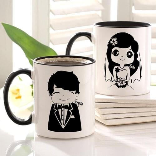 Personalized Dual Is Bride & Groom Black Mug Cup