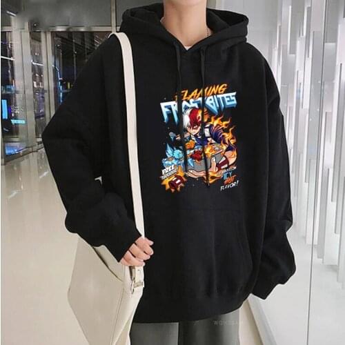 Hot Japanese Anime My Hero Academia Hoodies Women Kawaii Boku No Hero Academia Shoto Todoroki Flaming Cartoon Sweatshirts Female