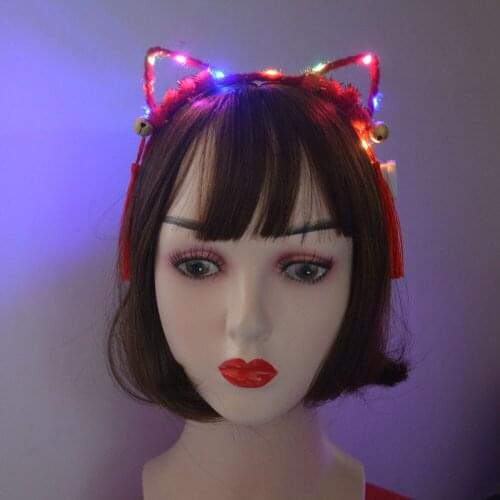 1pcs LED Party Light Blinking Cat Fox Ear Headband Tassel Anime Cosplay Bell Hair Band Gift Wedding Birthday Christmas Halloween