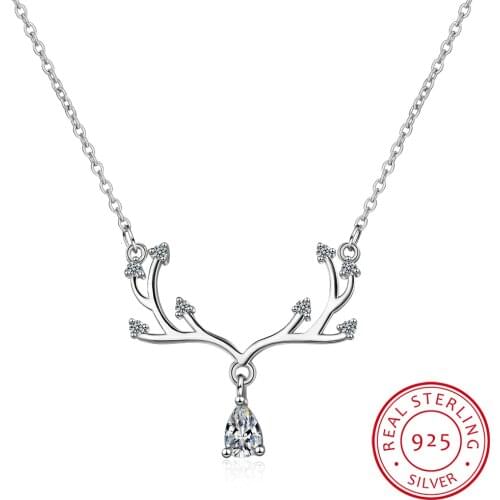 Romantic Zircon Elk Pendant Necklace For Women Valentines Day Gift 925 Sterling Silver Chain Necklace Choker S-n353