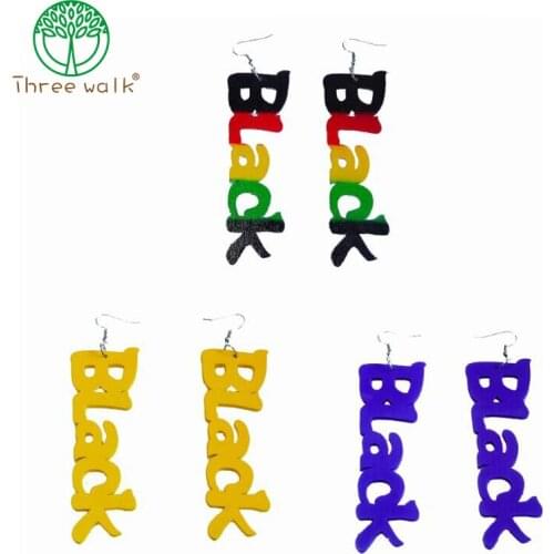 E150Fashion Initial Letter Black Lives Matter Earrings For Women Big Brown Statement Circle Drop Boho Wooden Earrings New 2020