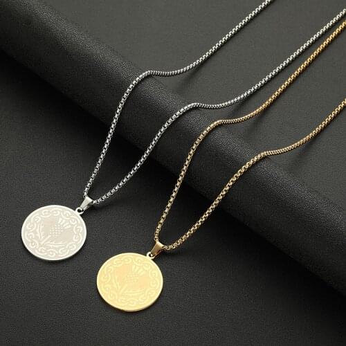 Cxwind Punk Scottish Thistle Medallion Necklace Round Disc Necklaces Pendants Stainless Steel Charm Jewelry for Women Men Gift
