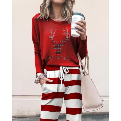 Christmas Moose Print Top & Drawstring Pants Set
