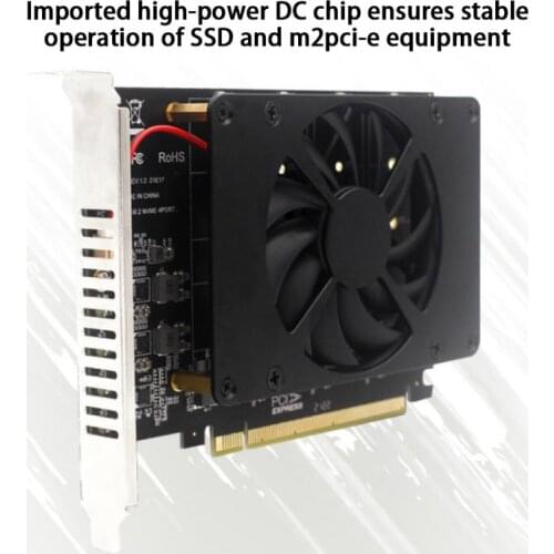 PCI-EX16 NVME M.2 MKEY SSD RAID Array Expansion Adapter Motherboard PCI-E Split Card 4-disk SSD Array Card With Cooling Fan