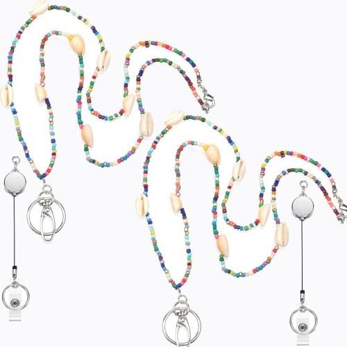 Retractable Beaded Badge Reel Lanyard Stainless Steel Beaded Neck Chain with ID Holder Clips for Keys ID Holder Office