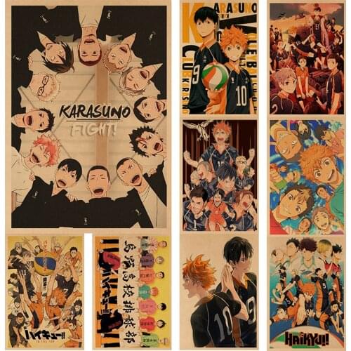 Japanese Classic Anime Haikyuu!! Kraft Poster for Living Room Bar Decoration Stickers Wall Painting
