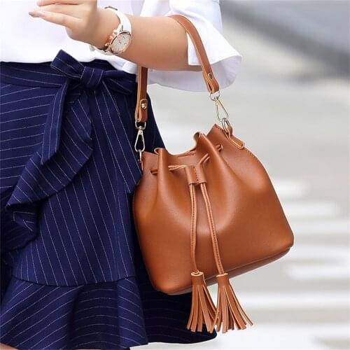 Baggage Girl PU Leather Tassel Bag Euro-American Street Photo Single Shoulder Slant Bag Sequins Star Chain Handbag
