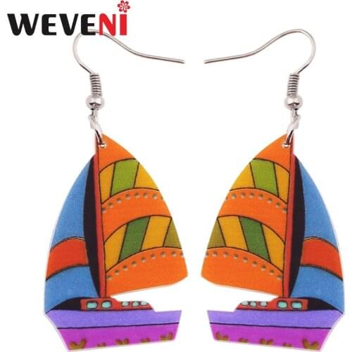 WEVENI Acrylic Statement Drop Dangle Long Sailboat Ship Earrings For Women Anime Trendy Accessories Ocean Wholesale Jewelry