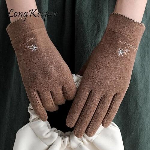LongKeeper Touch Screen Winter Gloves Women Autumn Winter Warm Full Finger Gloves Female Mittens Driving Ski Velvet Gloves