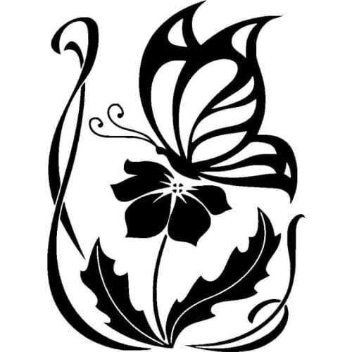 11.2*15.2CM Butterfly On Flower Fresh Vinyl Car Styling Decorative Car Sticker And Decals Black/Silver C9-1633