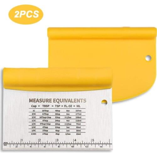 2 In 1 Stainless Steel Bench Dough Scraper Set Multi-Function Bread Making Tools With Measurement For Cake Baking Tools Durable