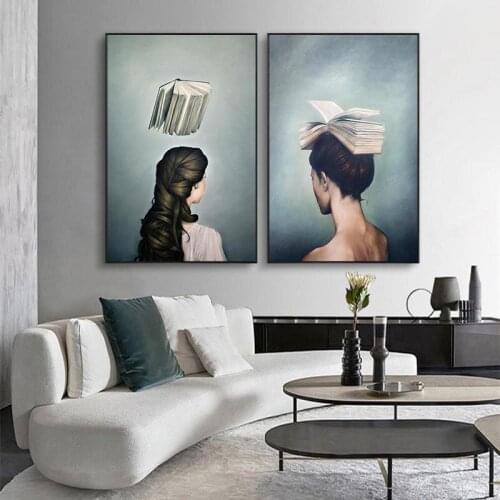 Abstract Book Woman Artwork Canvas Painting Modern Wall Art Posters and Prints Decorative Picture Living Room Home Decoration