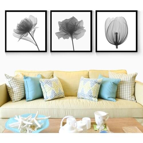 Abstract Grey White Minimalist Flower Poster Wall Art Canvas Painting Nordic Poster Wall Pictures Bedroom Decor Unframed