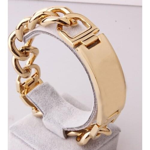 23mm High Quality Stainless Steel Gold Smooth ID Cuban Chain Bracelet Cuff Bangle Vintage Mens Boys Daily Jewelry Christmas Gift