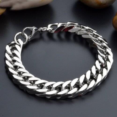 Tisnium Curb Cuban Mens Bracelet Silver Color Solid Stainless Steel Chain Punk Hip-hop Boys Accessories Wholesale Retail