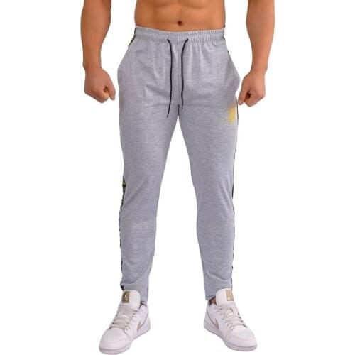 New Mens Embroidered Fitness Small Leg Trousers Running Exercise Slim Fashion Versatile Waist Tie Up Leisure Training Trousers