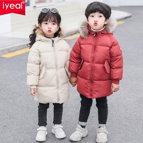 IYEAL Children Baby Boys Padded Jacket Winter Girls Fur Hooded Coat Thickened Warm Snowsuit Kids Parka Outerwear for 2-8 Years