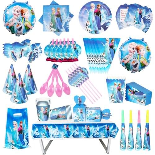 Disney Theme Birthday Party Paper Plates Cups Nakpins Straws Balloons Frozen Tableware Sets Decoration Kids Supplies For Kids