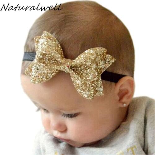 Naturalwell Newborn Shiny Bow Knot Hair band Kids Girls Elastic Bow Headband Kids Hair Accessories Ring hair accessories HB517D
