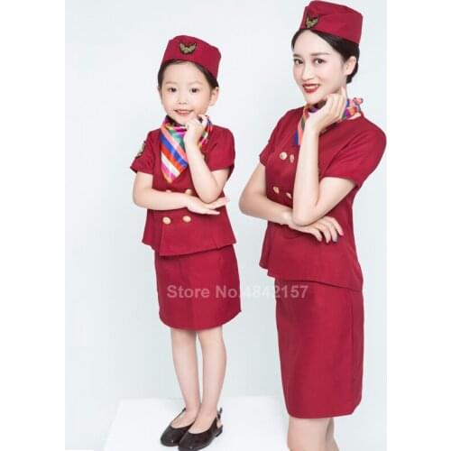 Children Flight Attendant Aircraft Stewardess Uniform Boy Girl Pilot Policemen Stage Performance Clothing Carnival Party Costume