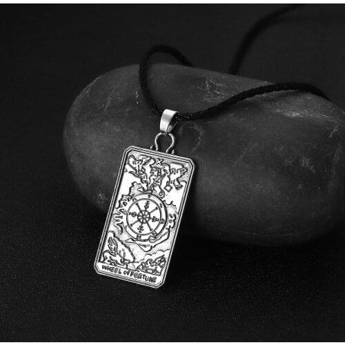 CHENGXUN Compass Two Sided Pendant Necklace for Men Women Wheel of Fortune Divination Necklace Lucky Jewelry Pagan Gift