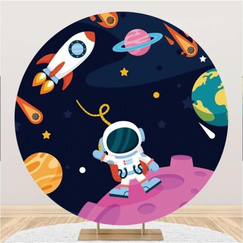 Astronaut Travels In Space Birthday Party Backgrounds Baby Shower Hello From Outspace Photography Photo Banner Round Backdrop
