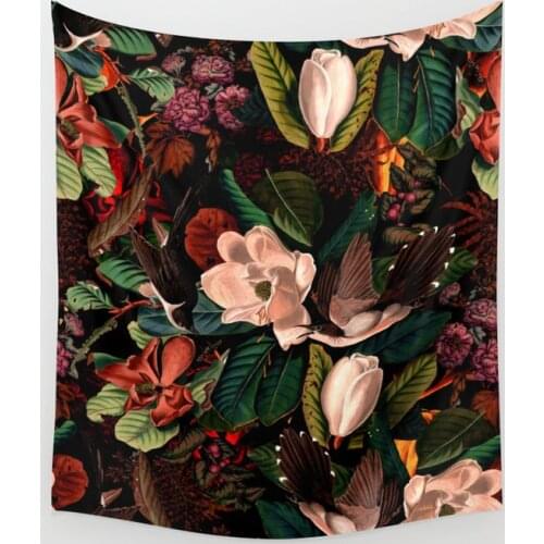 Printed Tapestry Plant Flowers and Birds Tapestry Wall Hanging Bedroom Living Room Decoration Green Leaf Wall Tapestry