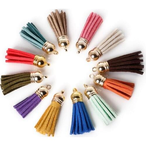 Hot Sale 10Pcs 35x38mm Mixed Suede Leather Jewelry Tassel For Key Chains/ Cellphone Charms Top Plated End Caps Cord Tip