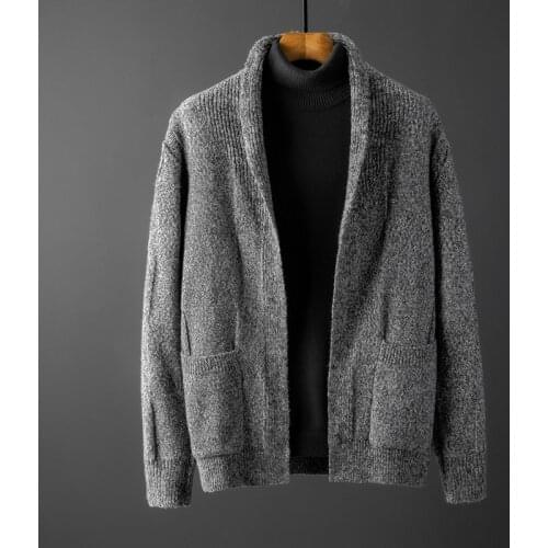 Ruffle Shawl Collar Cardigan Men Casual Comfortable Fit Overcoat Soft Sweatercoat Winter Korean Clothes Knitted Sweater Jacket