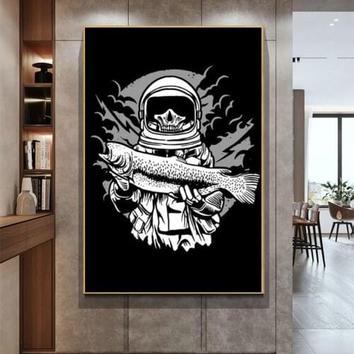Astronaut Bicycle Fish Skater Galaxy Boat Canvas Painting Nordic Posters and Prints Wall Art Pictures for Living Room No Frame