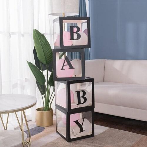 Boy Girl Balloon Box Baptism Baby Shower Decoration Birthday Box 1 Year Old Birthday Party Letter Transparent Box Decoration