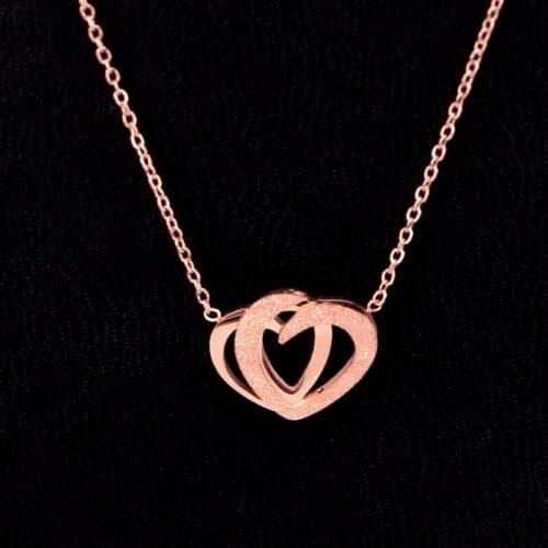 Love Stainless Steel Hollow Double Heart Pendants Necklace Romantic Clavicle Necklaces Women Wedding Jewelry Xmas Gift