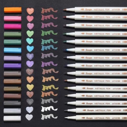 Metallic Marker Paint Pens - Permanent Fine Point Metal Art Calligraphy Brush Tip Glitter Markers