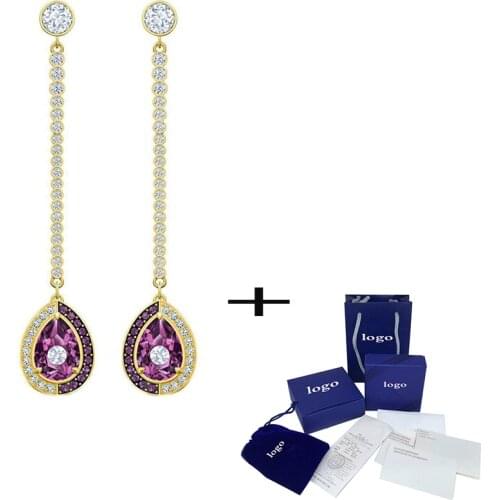 SWA Fashion Gorgeous exquisite BLACK BAROQUE Violet Perforated Earrings For Girlfriend Birthday Elegant Retro Jewelry Gift